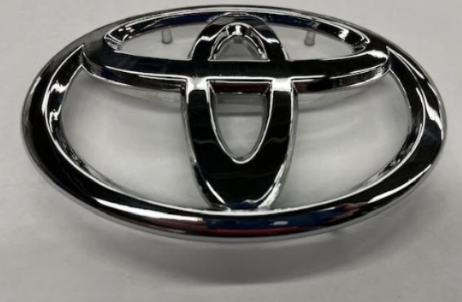 Bright chrome metallized 3D printed automotive emblem finished by Providence Metallizing